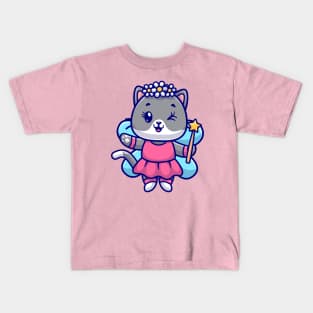 Cute Cat Fairy Holding Magic Wand Cartoon Kids T-Shirt